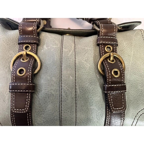 Coach Chelsea Satchel Green Leather Brown Straps Turn-lock Handbag Y2K 10963 - Picture 13 of 16